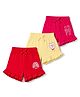 Doodle Poodle 100% Cotton Single Jersey Knit Knee Length Shorts With Bow & Heart Print pack of 3 - Red, Pink & Yellow