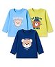 Doodle Poodle Single Jersey Knit Full Sleeves T-Shirts with Bear Print Pack of 3 - Aqua Blue Limegreen & Navy Blue