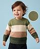 Babyoye Cotton Knit Full Sleeves Striped Pullover Sweater - Olive Green