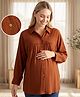 Bella Mama Woven Full Sleeves Solid Maternity Top - Brown
