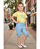 Lei-Chie Woven Cotton Blend Woven Half Cold Shoulder Sleeves Simple Is Beautiful Text Printed Top & Striped Shorts Set - Yellow