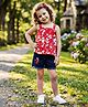 Lei-Chie Linen Woven Sleeveless Floral Printed Top & Shorts Set - Red
