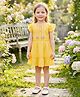 Lei-Chie Cotton Blend Woven Half Puffed Sleeves Geometric Embroidered Dress - Yellow