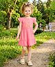 Lei-Chie Cotton Blend Woven Half Puffed Sleeves Geometric Embroidered Dress - Peach