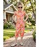 Lei-Chie Cotton Blend Woven Cap Sleeves Floral Printed Coordinating Shirt Style Top & Capri Shorts Set - Peach