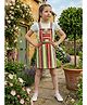 Lei-Chie Linen Woven Striped Pinafore Dress With Half Puffed Sleeves Solid Tee - Yellow