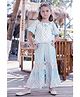 Lei-Chie Woven Half Frill Sleeves  Polka Dots Printed & Floral Applique Detailed Top & Palazzo Set - Blue