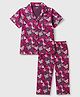CUCUMBER Knitted Half Sleeves Butterfly Printed Co-Ords Shirt & Pyjama Night Suit - Purple