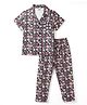 CUCUMBER Knit Half Sleeves Floral Printed Co-Ords Shirt & Pajama Night Suit - Black