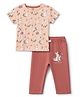CUCUMBER Knitted Half Sleeves T-Shirt & Pyjama Night Suit with Bunny Print - Baby Pink