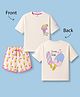 CUCUMBER Sinker Knit Half Sleeves Ice Cream Printed T-Shirt & Shorts Night Suit - Craem