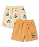 Doodle Poodle 100% Cotton Knit Knee Length Vehicles & Text Printed Shorts Pack of 2 - Peach & Orange