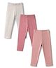 Bonfino 100% Cotton Knit Full Length Solid & Hearts Printed  Leggings Pack of 3 - Light Pink & White