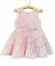 Enfance Fur Woven Sleeveless Sequinned Party Frock With Floral Applique - Pink