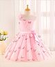 Enfance Net Woven Sleeveless Butterfly Printed & Embroidered Party Dress With Floral Applique - Peach