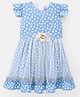 Enfance Net Woven Half Frill Sleeves Polka Dots Printed Party Dress With Bow & Corsage - Light Blue
