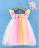 Enfance Net Woven Sleeveless Sequinned Bow Applique Party Dress With Headband -Pink