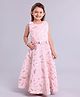 Enfance Fur Woven Sleeveless Golden Foil Leaves Printed Party Gown With Floral Applique - Pink