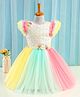 Enfance Net Woven Half Sleeves Foil Printed Party Dress With Corsage - Cream