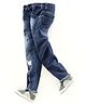 Enfance Denim Woven Full Length Washed Jeans With Distressed & Butterfly Embroidery - Royal Blue
