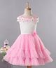 Enfance Net Woven Sleeveless Cold Shoulder Lace Applique Layered Party Dress  - Pink