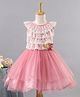 Enfance Net Woven Sleeveless Layer Embroidery Flared Party Dress With Floral Applique - Pink