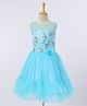 Enfance Net Woven Sleeveless Floral Sequinned Party Frock - Light Blue