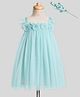 Enfance Net Woven Sleeveless Solid Party Dress With Floral Applique & Headband - Sea Green