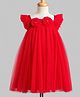 Enfance Net Woven Sleeveless Solid Party Dress With Floral Applique & Headband -Red