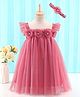 Enfance Net Woven Sleeveless Solid Party Dress With Corsage & Headband - Red