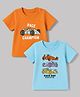 Doodle Poodle Cotton Knit Half Sleeves T-Shirts with Race Car Print Pack of 2 - Aqua Blue & Orange