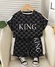 Googo Gaaga Cotton Knit Half Sleeves King Text Printed Coordinating Tee & Shorts Set - Black