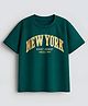 Googo Gaaga Cotton Knit Half Sleeves New York Text Printed Tee - Green