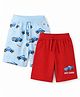 Doodle Poodle 100% Cotton Single Jersey Knit Knee Length Shorts with Car Print Pack of 2 - Light Blue & Red