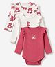 Bonfino Cotton Knit 100% Cotton Full Sleeves Teddy Bear Printed Onesies Pack of 3 - White & Pink