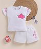 NUTTY BUTTY Sinker Knit Half Sleeves Strawberry Printed Top & Shorts Set - White