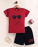 NUTTY BUTTY Sinker Knit Half Sleeves Sunglasses Printed Tee & Shorts Set - Red