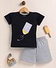 NUTTY BUTTY Sinker Knit Half Sleeves Pencil Printed Tee & Shorts Set - Black