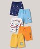 Doodle Poodle 100% Cotton Knit Knee Length Aeroplane Printed Shorts Pack Of 5 - Orange Light Blue & Yellow
