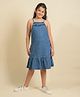tweeny mini Cotton Woven Sleeveless Ruffle Detailed Dress  - Blue