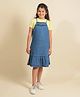 tweeny mini Cotton Woven Frill Detailed Pinafore Dress With Half Sleeves Solid Tee - Classic Blue