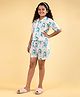 tweeny mini 100% Pure Cotton Woven Half Sleeves Giraffes Printed Coordinating Shirt & Shorts Night Suit With Headband Set - Blue