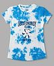 CUCUMBER Sinker Knit Half Sleeves Tie & Dye T-Shirt with Text & Floral Print - Blue