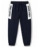CUCUMBER Sinker Knit Full Length Lounge Pant with Text Print & Cut & Sew Design - Navy