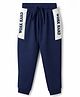 CUCUMBER Sinker Knit Full Length Lounge Pant with Text Print & Cut & Sew Design - Navy