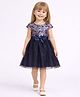 Funshine Woven Half Sleeves Floral Printed & Bow Applique Detailed Dress - Navy Blue