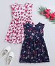 Funshine Woven Pack Of 2 Sleeveless Floral & Butterfles Printed Dresses - Navy Blue & Pink