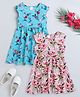Funshine Woven Pack Of 2 Sleeveless Floral Printed Dress - Red & Green