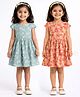 Funshine Cotton Blend Woven Pack Of 2 Abstract Printed Dresses - Green & Orange