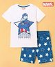 Honeyhap Marvel Single Jersey Knit Half Sleeves T-Shirt & Shorts with Caption America Graphics - White